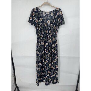 Kindred Floral Midi Dress Women Plus Size 2X Navy Blue Preppy Peasant Prairie